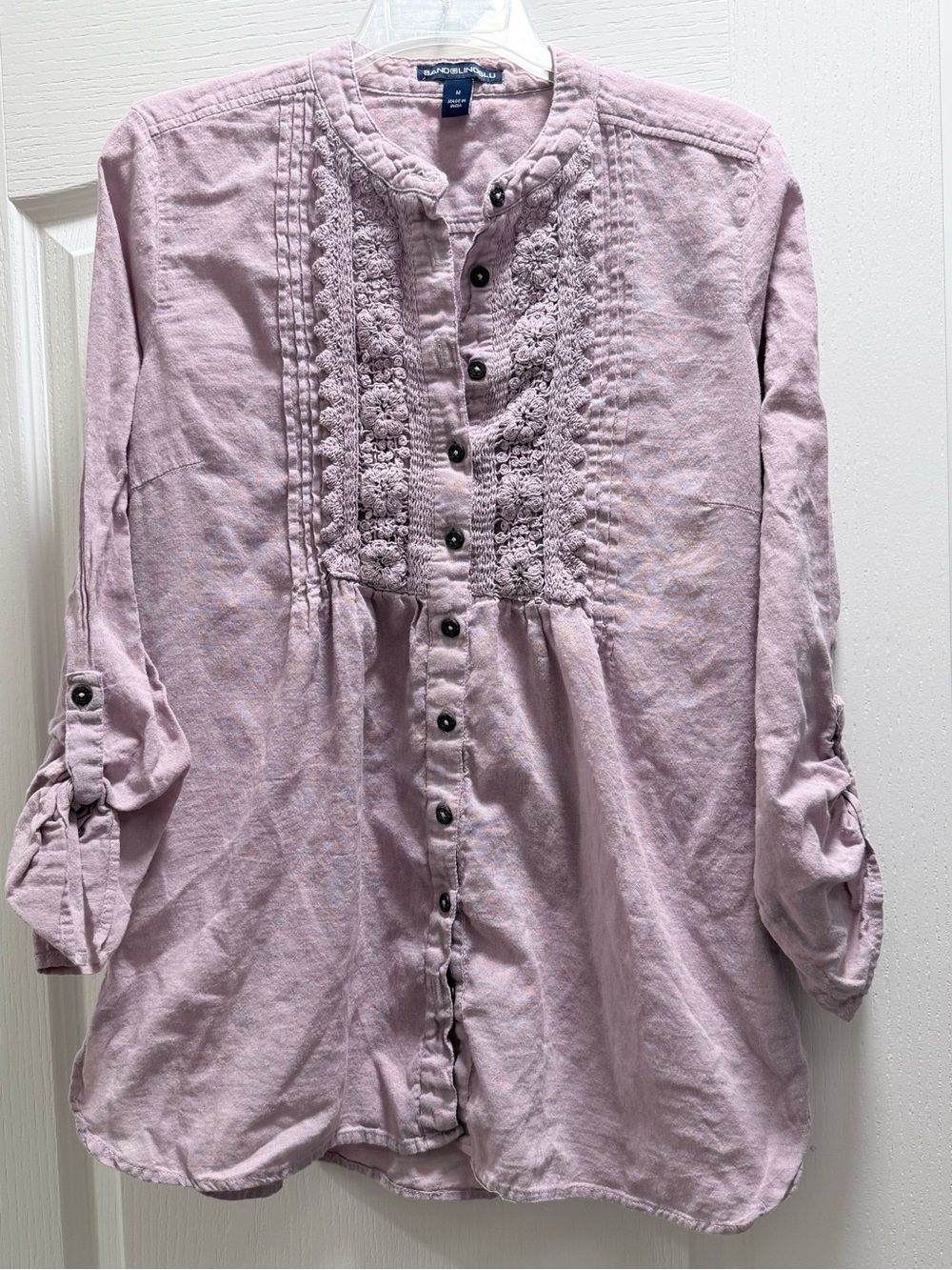 Bandolino Mauve Crochet-Front Button Down Tunic